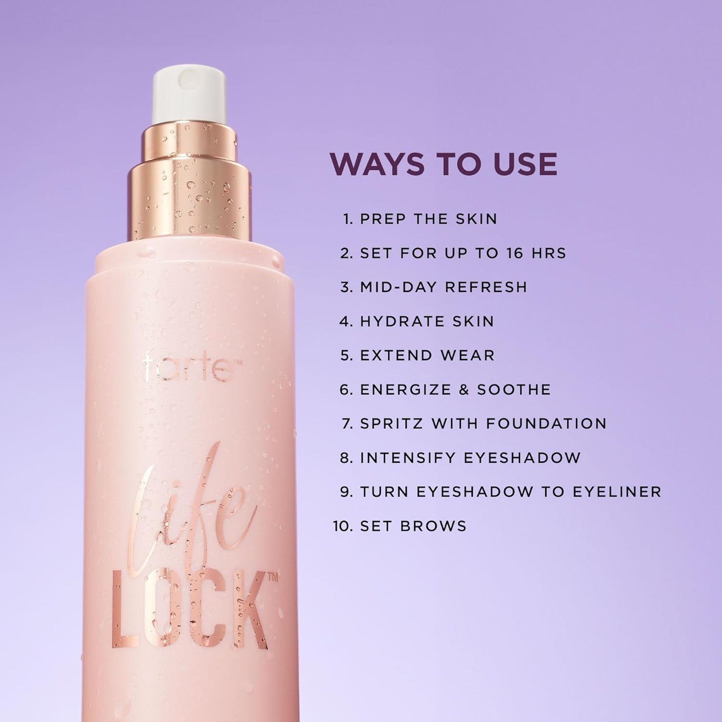 Tarte Life Lock Hydrating Setting Spray - 10-in-1 Weightless Mist with Hyaluronic Acid for Long-Lasting Makeup
