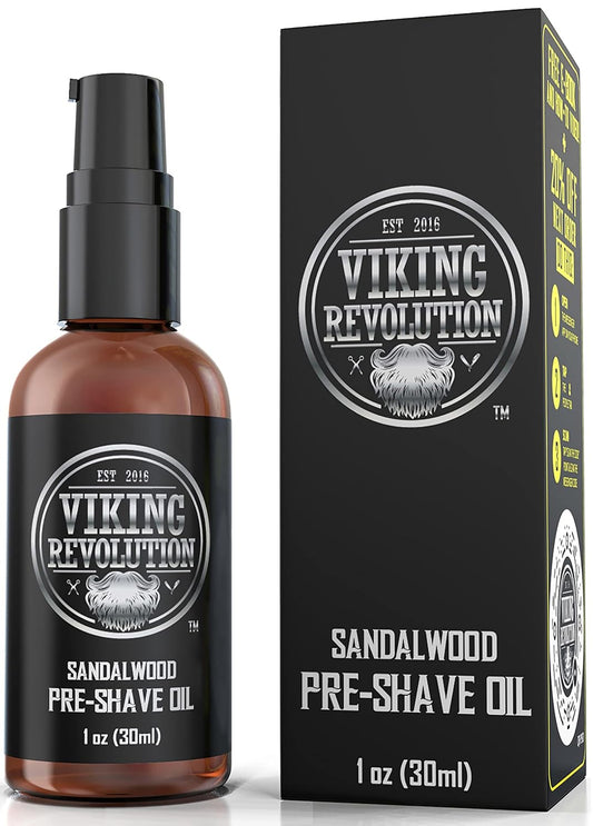 Viking Revolution Pre-Shave Oil for Men - Sandalwood Scent for Smooth, Irritation-Free Shave | 1 Fl Oz