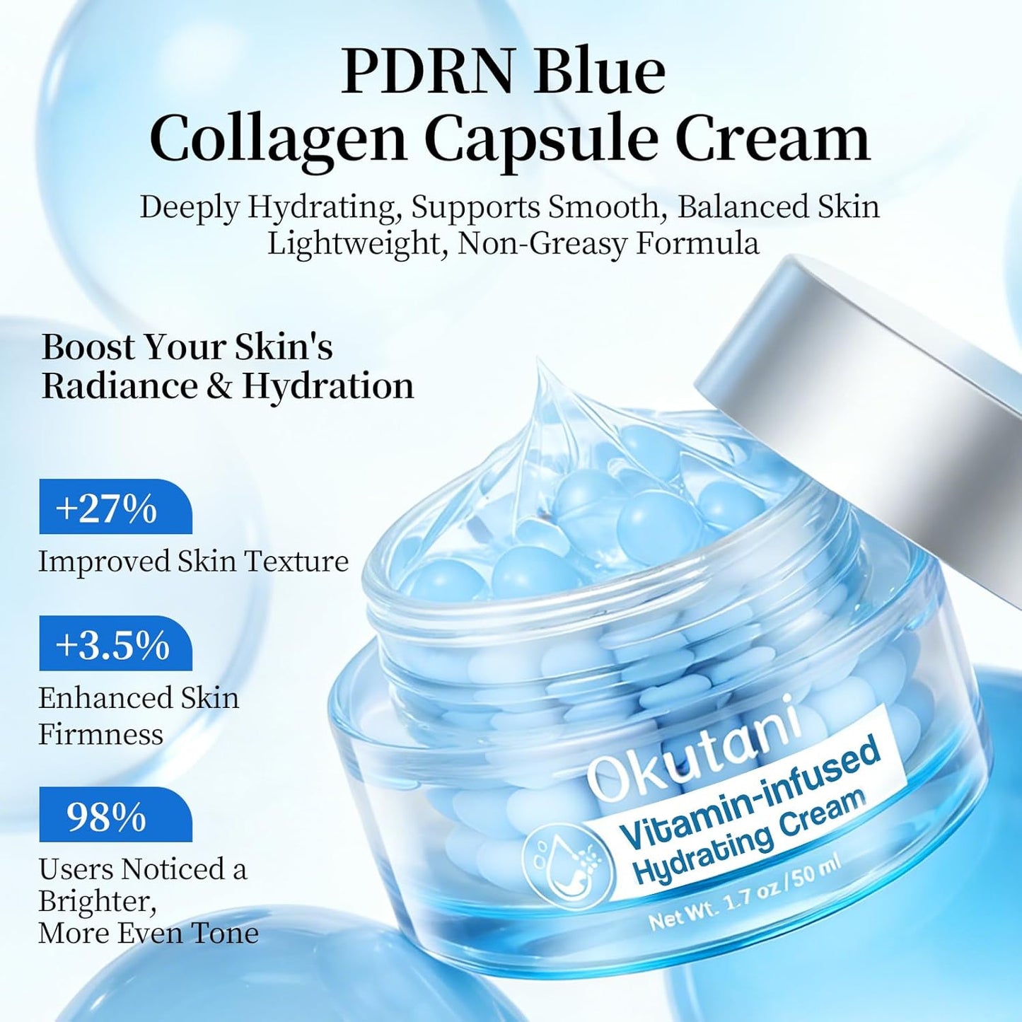 Skiennix Collagen Capsule Jelly Moisturizer - Hydrating Face Cream for Glowing Skin | 1.7 Fl Oz