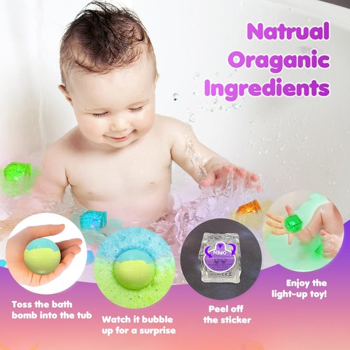 Bath Bombs for Kids with Surprise Toys Inside, 8 Pcs 3.5 Oz Light Up Bath Bombs Gift Set with Essential Oils, Handmade Spa Moisturizing for Women Relaxing, Birthday, Party, Christmas