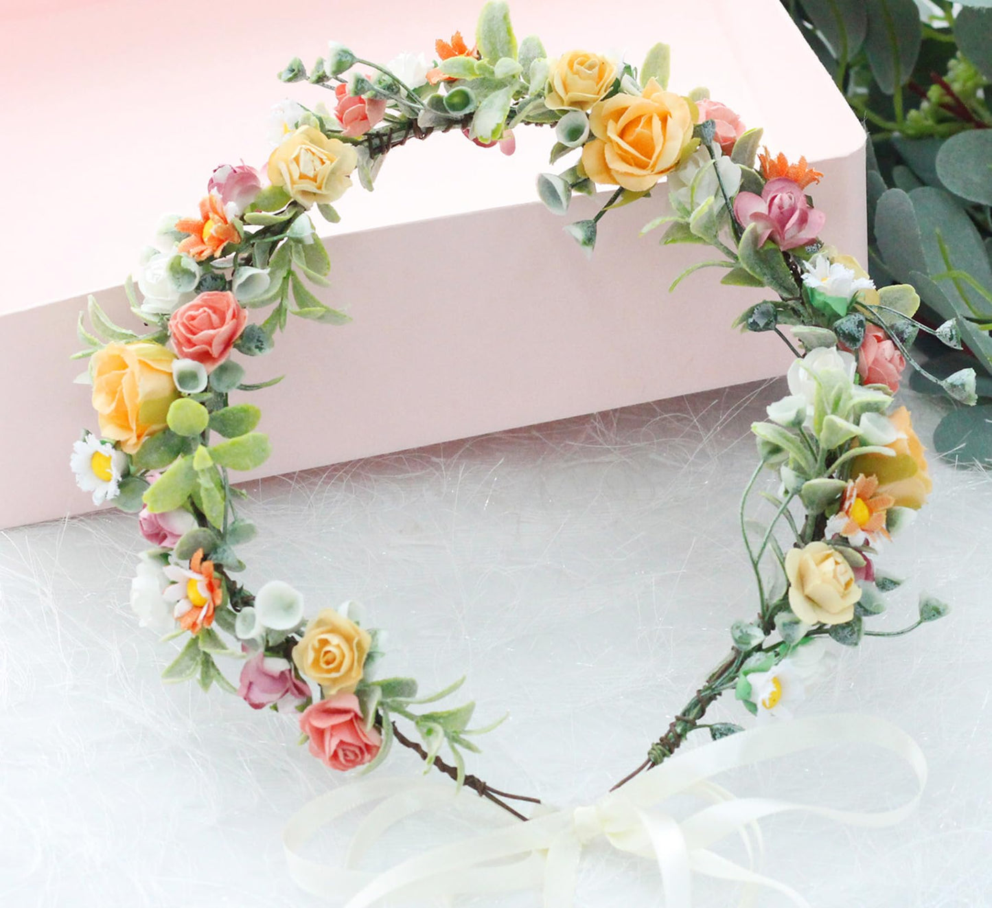 LLinfflr Fairy Flower Crown Woodland Headband Elf Floral Headpiece Hair Wreath Elven Circlet for Women Girls Bridal Wedding Prom Halloween Cosplay Photo Props