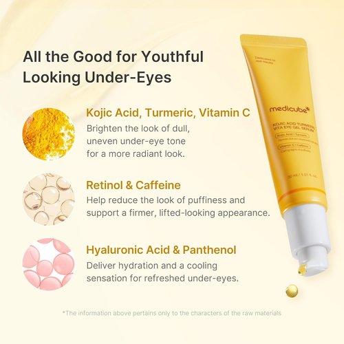Medicube Eye Serum - Brightening Gel with Kojic Acid & Turmeric | Hydrating Formula with Vitamin C, Retinol & Caffeine | 1.01 fl. oz