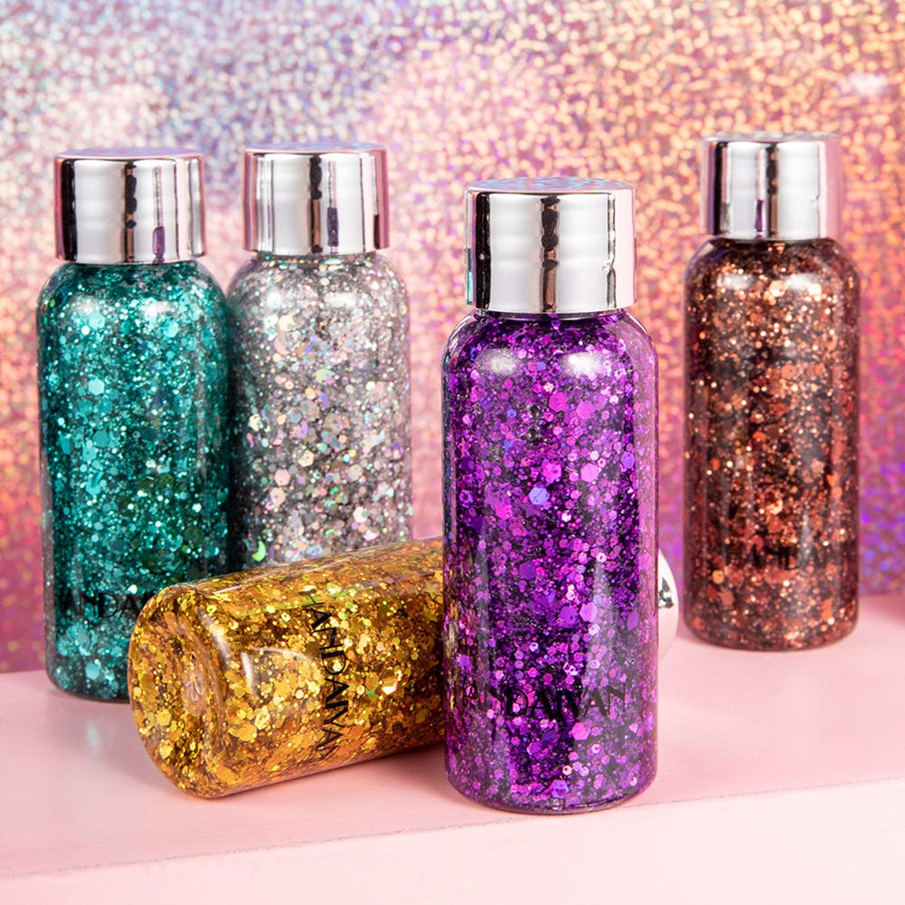 GL-Turelifes Mermaid Sequins Chunky Glitter Liquid Eyeshadow Glitter Body Gel Festival Glitter Cosmetic Face Hair Nails Makeup Long Lasting Sparkling 30g