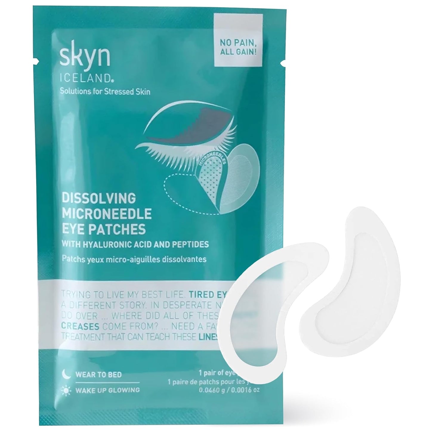 Skyn ICELAND Microneedle Under Eye Patches - 39% Hyaluronic Acid & Peptides for Fine Lines | Vegan, 1 Pair