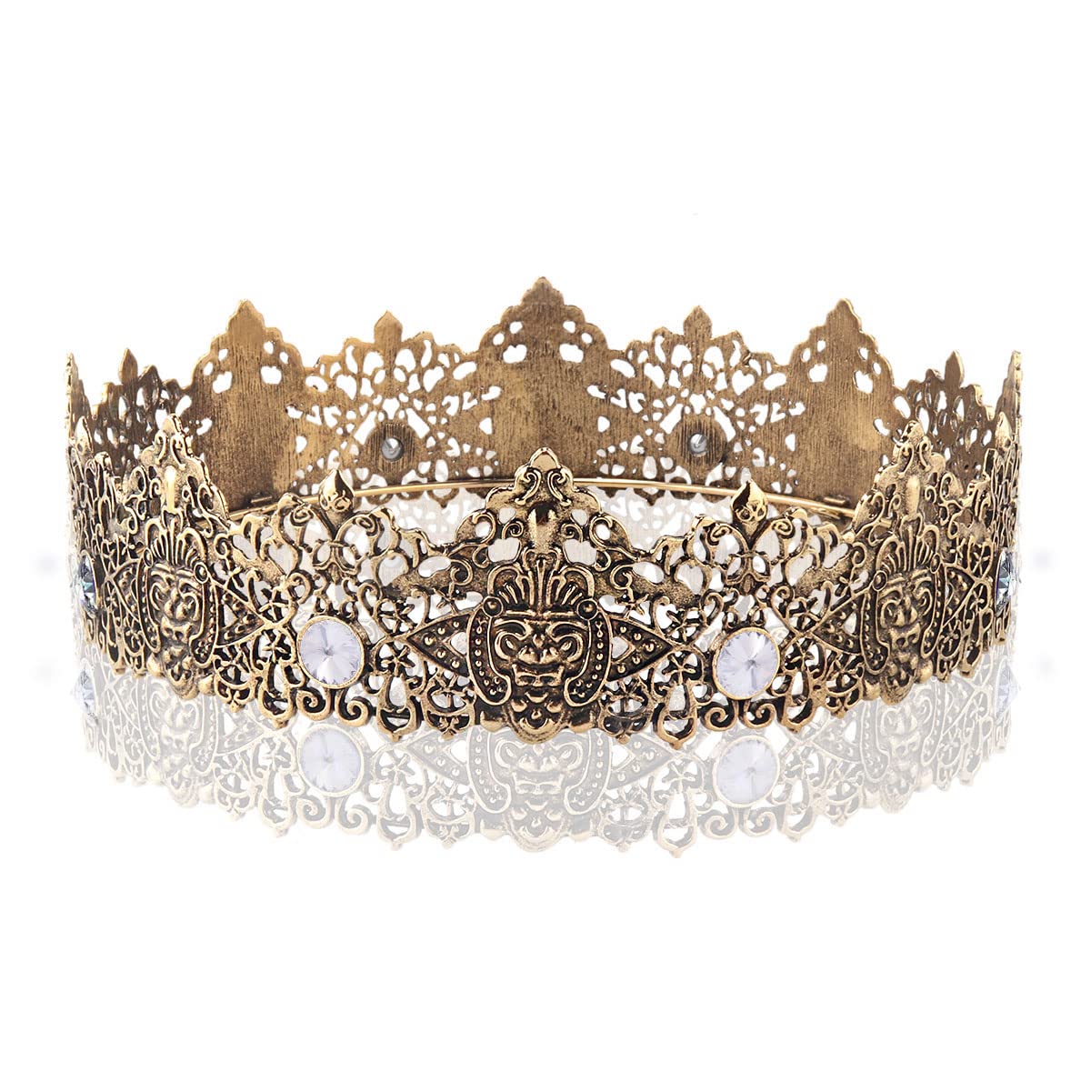 King Men Tiara Crown Imperial Medieval Headband Crystal Pageant Costumes For Birthday Party Prom Halloween Hair Accessories (Dark Gold With White Stone)