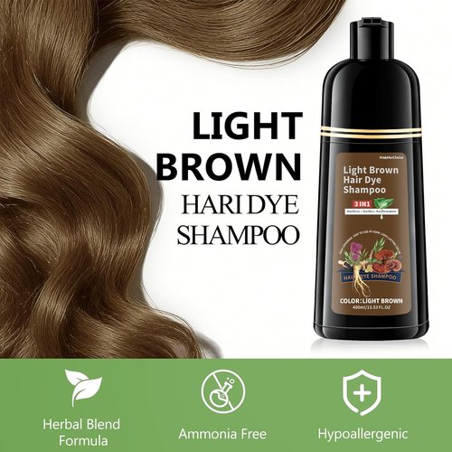 HIS&HERCHOICE Light Brown Hair Dye Shampoo - 3-in-1 Gray Coverage | Ammonia & Paraben Free, Herbal Formula