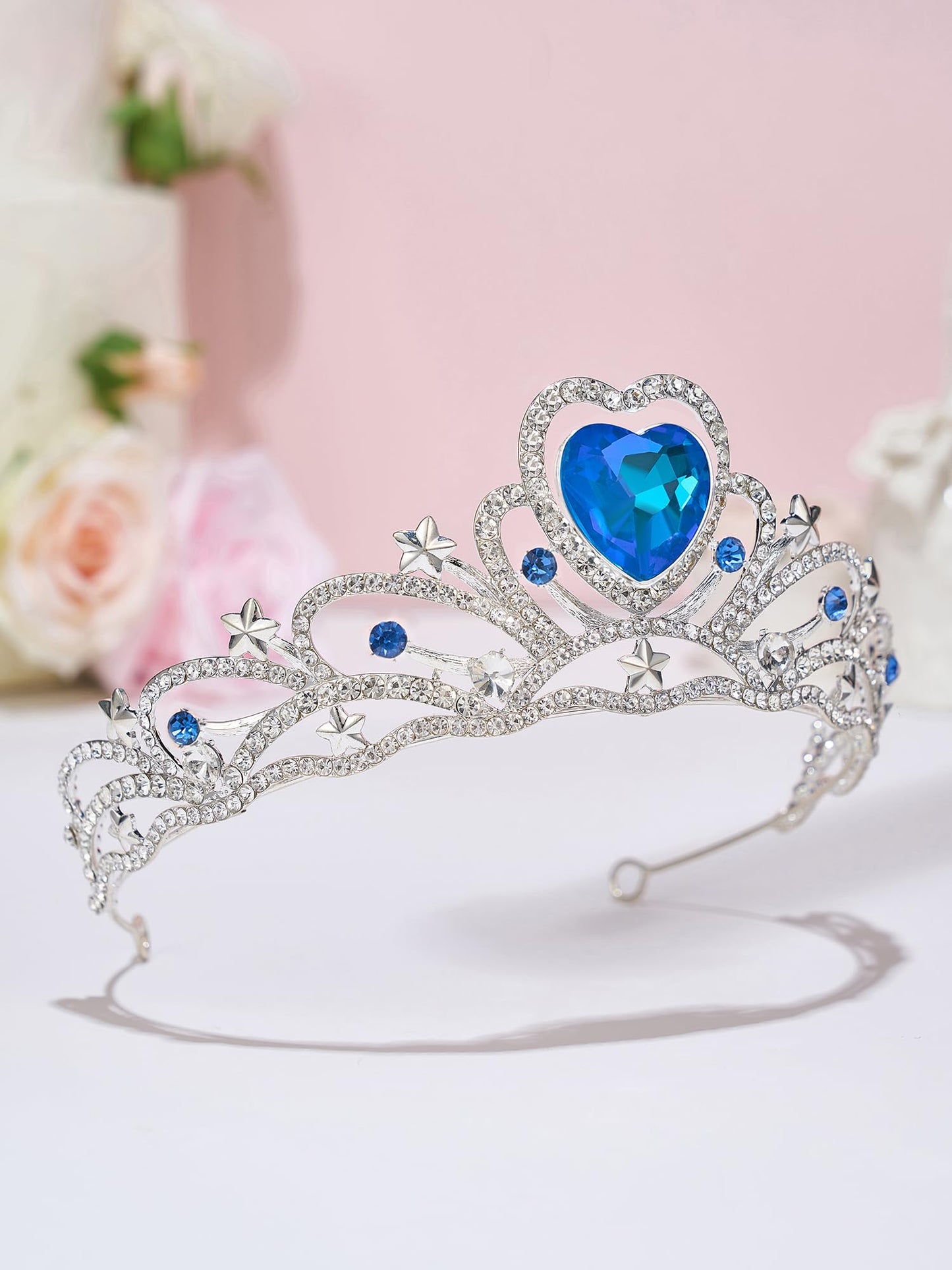 SWEETV Birthday Crowns for Women Girls Birthstone Heart Princess Tiara Silver Wedding Headband for Birth Day Party Photograph, Mar