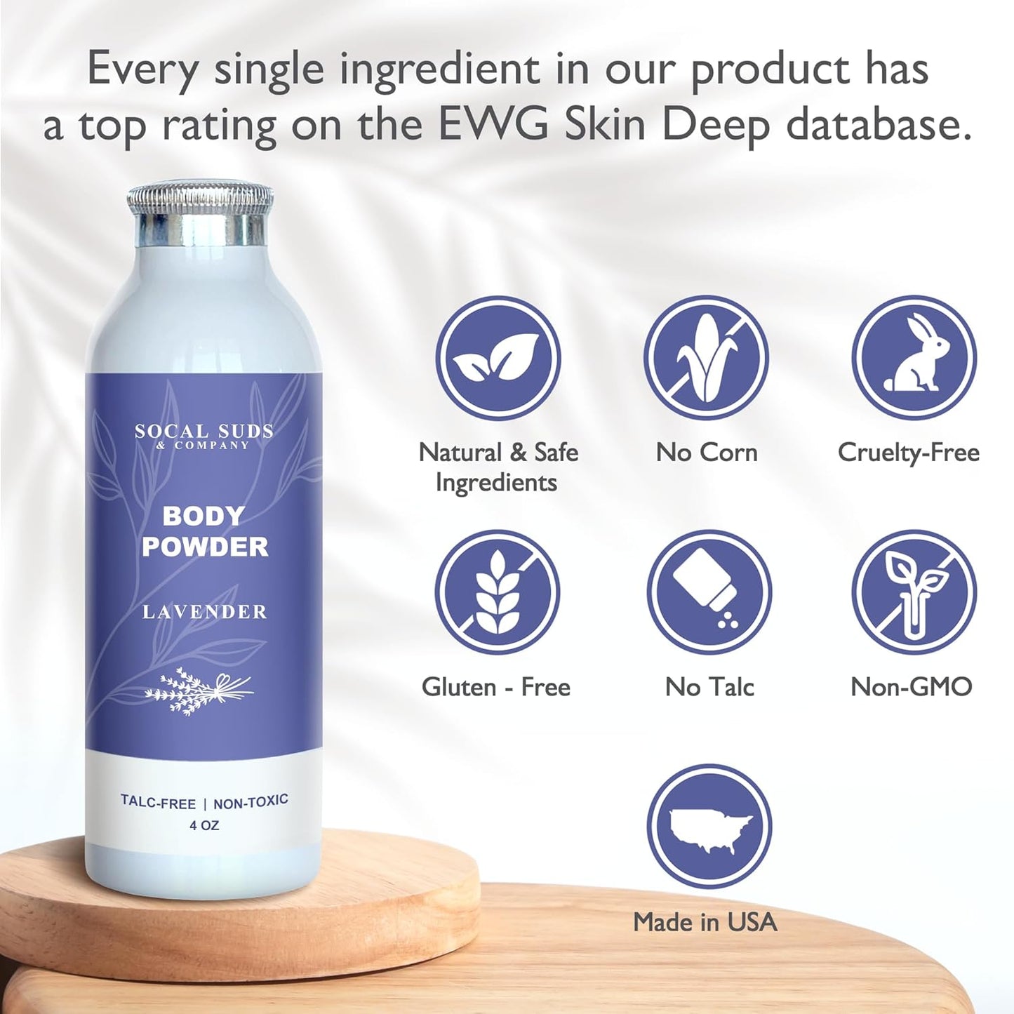 SoCal Suds & Company Natural Body Powder - Talc-Free Lavender Formula with Arrowroot & Aspen Bark - 4oz
