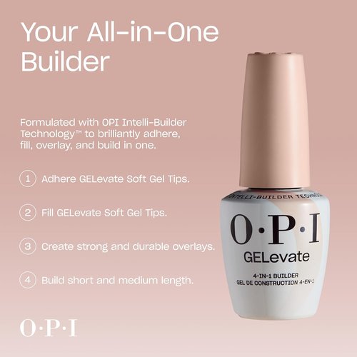 OPI GELevate 4-in-1 Nail Builder Gel - Vegan UV Cure Nail Polish | 15 ML for Strong, Beautiful Nails