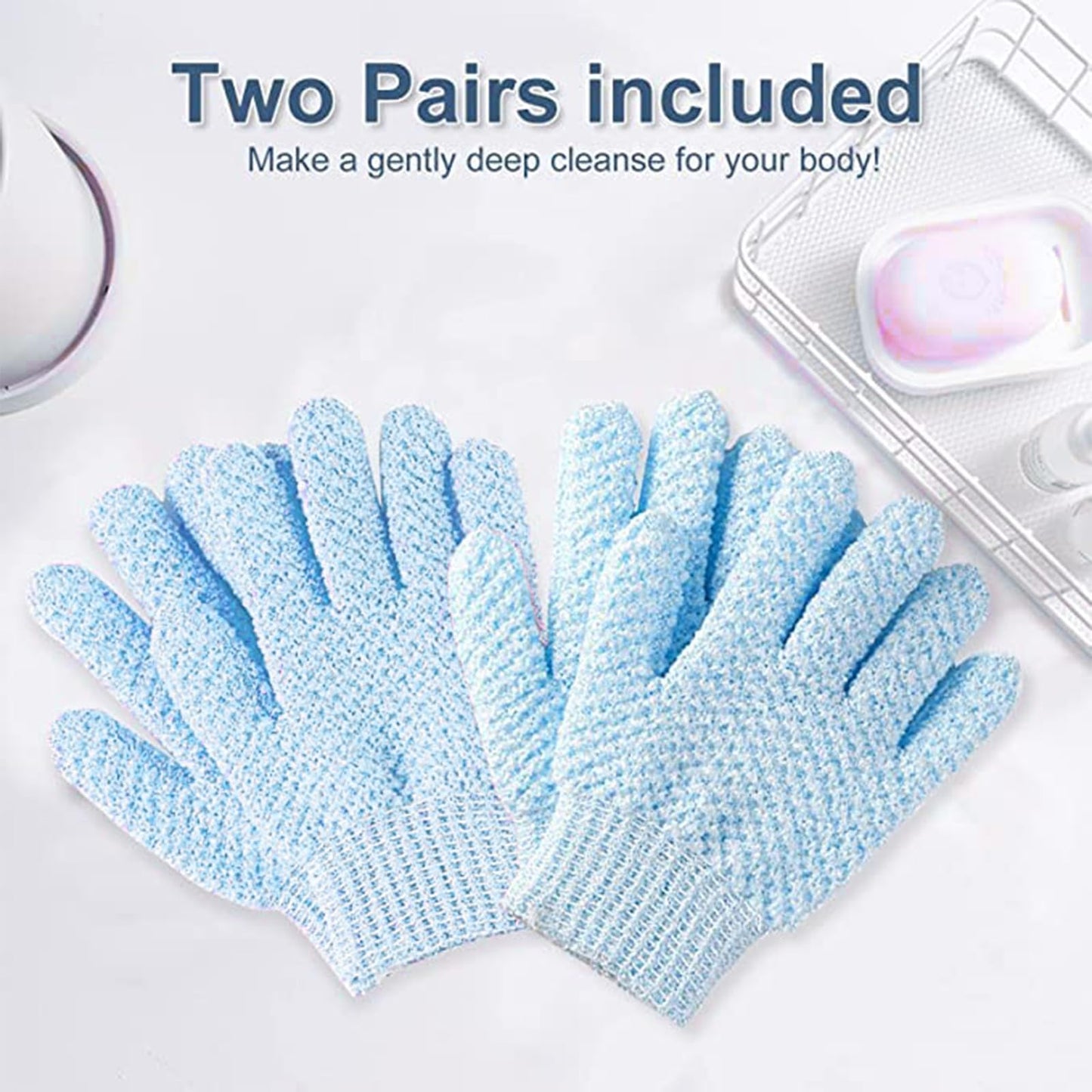 Yiclick Heavy Exfoliating Gloves, Exfoliating Body Scrubber for Bath Shower Exfoliation, Body Scrub Exfoliator for Dead Skin Remover, Exfoliate Sponge Loofah Washcloth Mitt Men Women (4Blue)