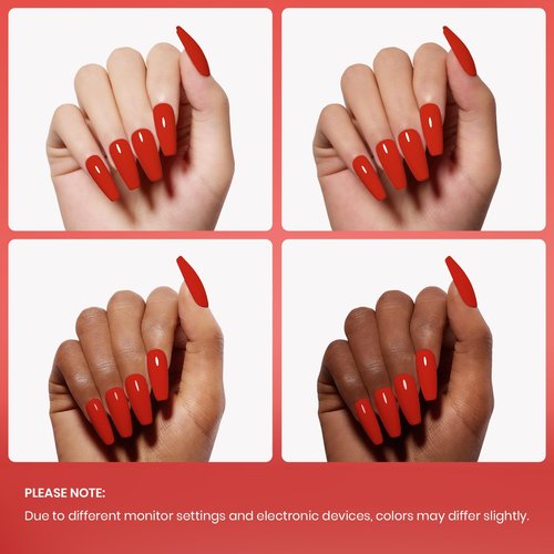 Beetles Red Gel Polish - 15ml/0.51 FL.OZ, Scarlet Red Gel Nail Polish, Soak Off UV LED Nails Art, Long-Lasting Manicure Salon DIY Home