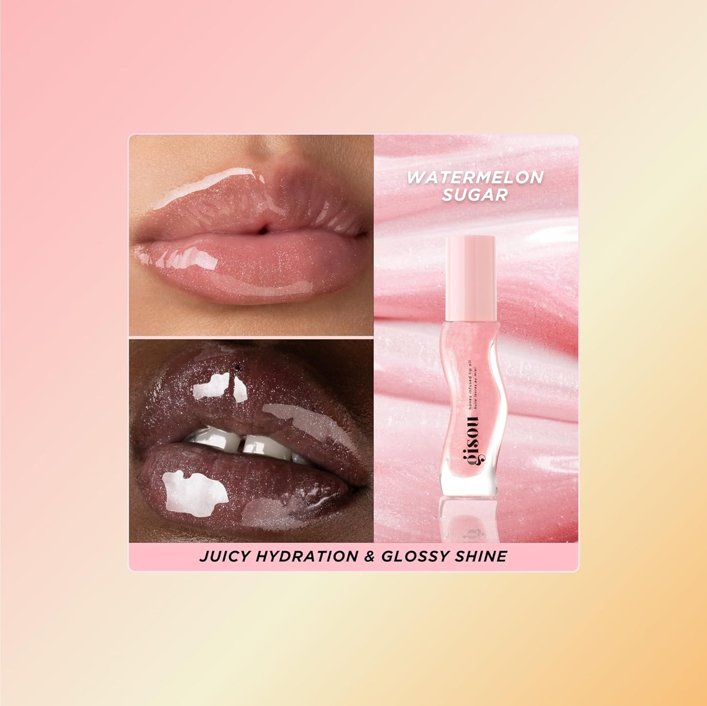 Gisou Honey Infused Lip Oil - Hydrating Glossy Formula with Mirsalehi Honey & Jojoba Oil | Watermelon Sugar, 0.27 Fl Oz