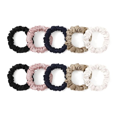 LILYSILK Pure Silk Scrunchies - Colorful Hair Bow Ties for Women | Soft & Cute 10pc Mini Set