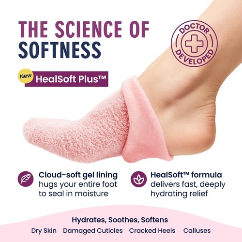 Dr. Frederick’s Moisturizing Gel Socks - Ultimate Dry Feet & Cracked Heel Relief - Plush Pink with Mango & Shea Butter