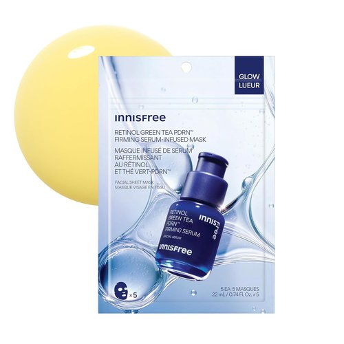 Innisfree Retinol Green Tea PDRNTM Serum Mask - 5 Pack Sheet Masks for Firming & Smoothing All Skin Types