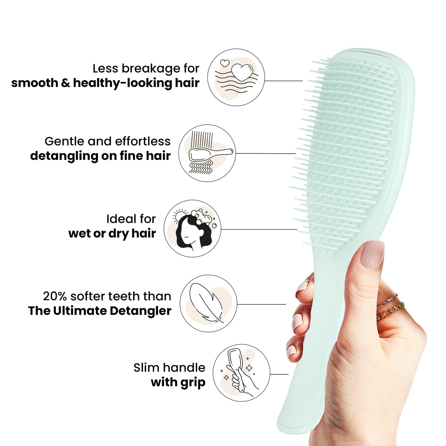 Tangle Teezer Fine & Fragile Ultimate Detangler Brush, Dry & Wet Hair Brush to Detangle & Reduce Breakage, Ice Blue