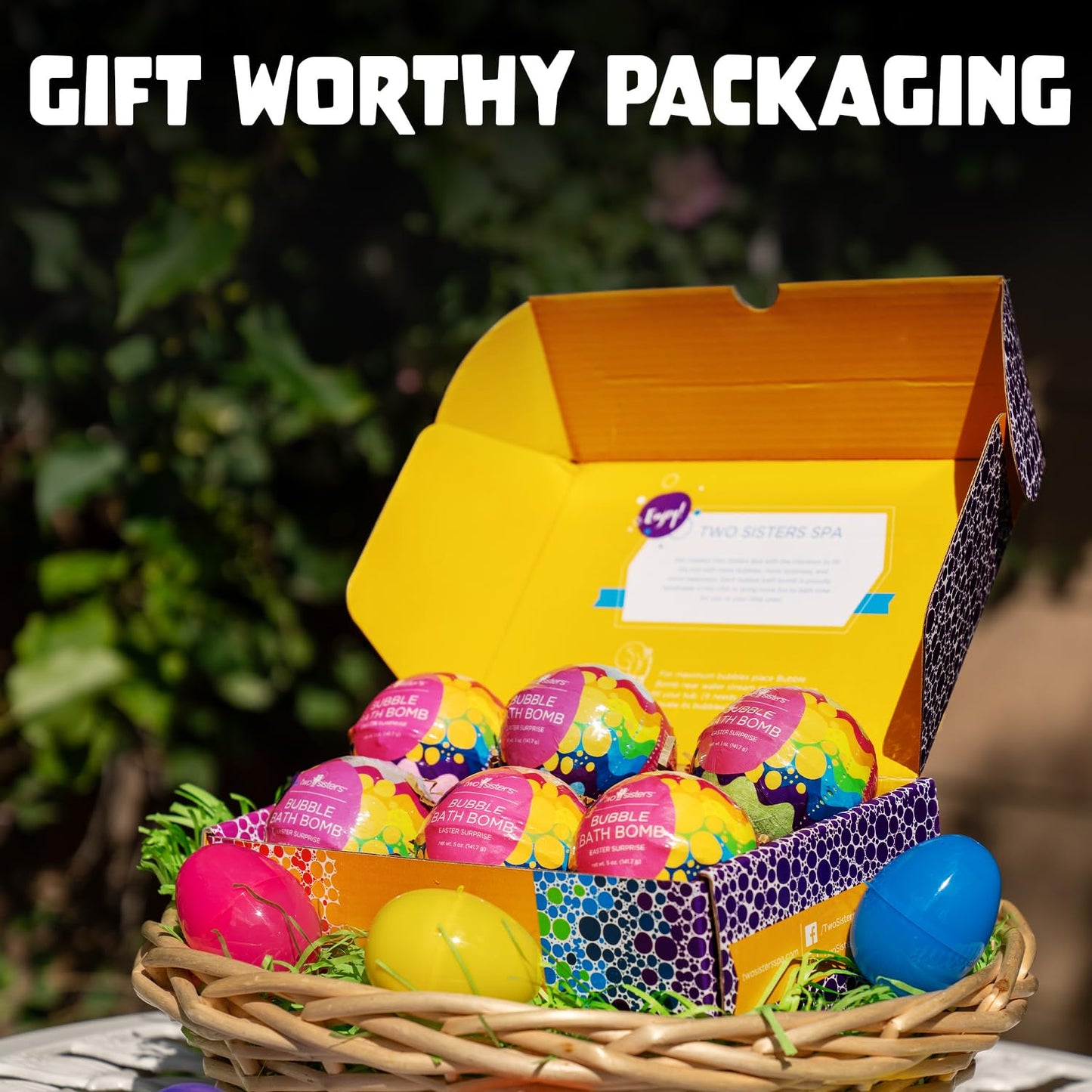 Easter Bath Bombs for Kids with Surprise Toys Inside (6 Pack) - Easter Basket Stuffers for Boys and Girls - Large Spring Bubble Bomb, USA Made, Incredible Fragrances & Colors by Two Sisters