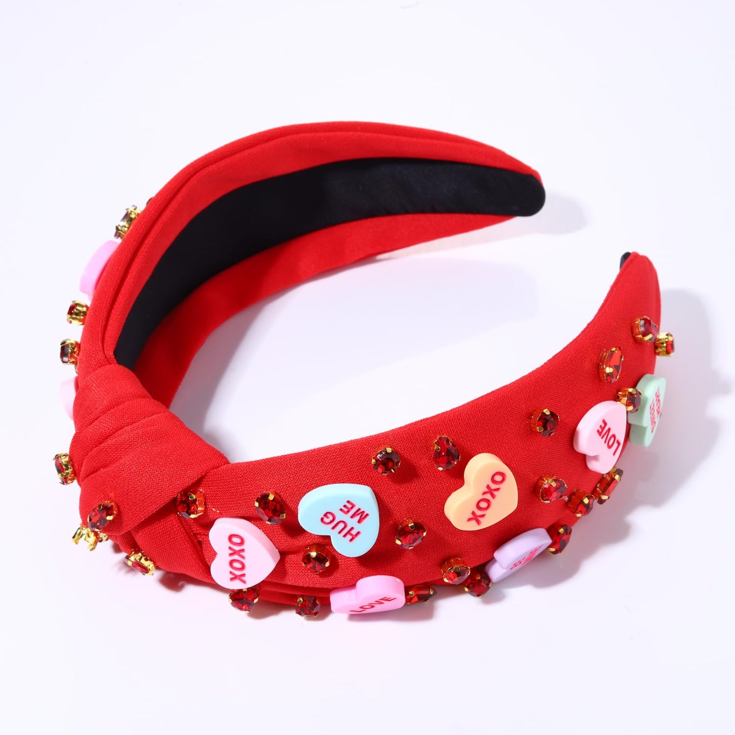 NVENF Women's Jeweled Crystal Rhinestone Knotted Heart Top Knot Hair Accessories (Letter 1 - Red)