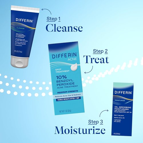 Differin Acne Spot Treatment - Maximum Strength 10% Benzoyl Peroxide | Fast-Acting 1 oz Solution