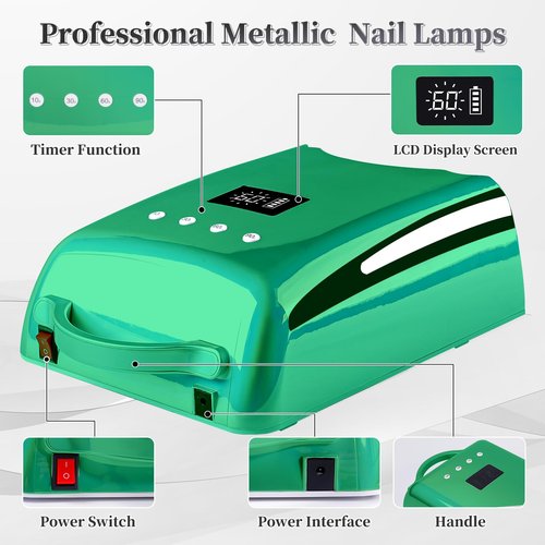 BOMOQING Professional UV LED Nail Lamp, Cordless Rechargeable UV Light for Gel Nails, 78W Fast Curing Gel Nail Light with 4 Timer Setting LCD Display, Auto Sensor and Spacious Interior (Green)
