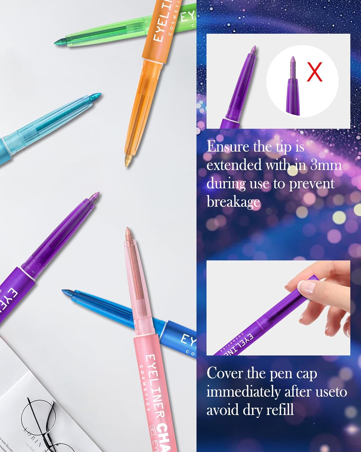 Skiennix Multichrome Gel Eyeliner - Pink Shifting Glitter, Waterproof & Long-Lasting Holographic Eye Makeup Pen
