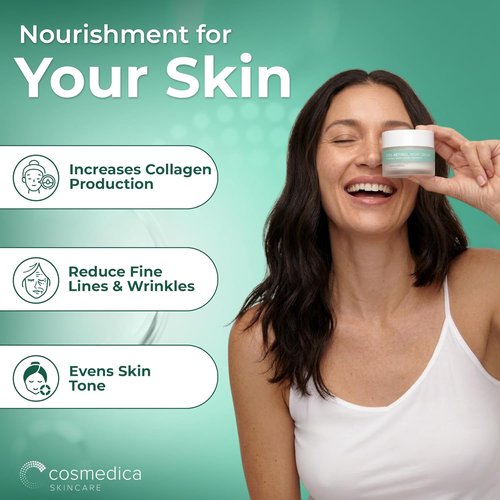 Cosmedica Skincare Retinol Night Cream - Anti-Aging Moisturizer with Hyaluronic Acid | 1.7 oz for Wrinkle Repair