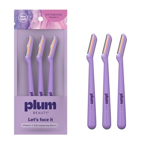 Plum Beauty Vitamin C Dermaplaning Razors - 3-Pack Facial Razors for Peach Fuzz & Dead Skin Removal