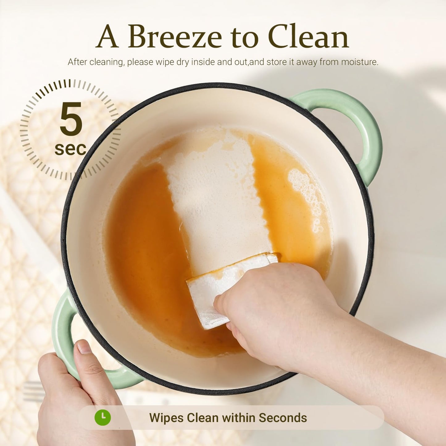 Overmont Enameled Cast Iron Dutch Oven - 4.5QT Pot with Lid Cookbook & Cotton Potholders - Heavy-Duty Cookware for Braising, Stews, Roasting, Bread Baking bottle green