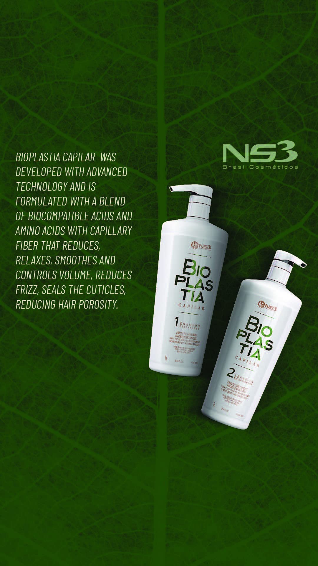 NS3 Brasil Cosmetics Bioplastia Capilar Keratin Formaldehyde Free Organic Straightening Alisado