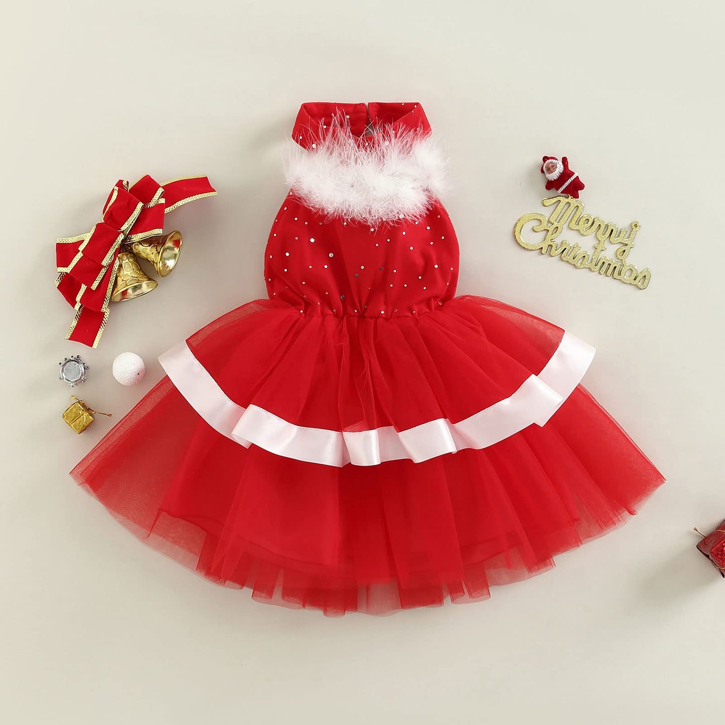 Baby Girls Christmas Dress Velvet Santa Claus Dress Long Sleeve Plush Xmas Princess Party Cosplay Costume Dress (U-Red, 2-3 Years)