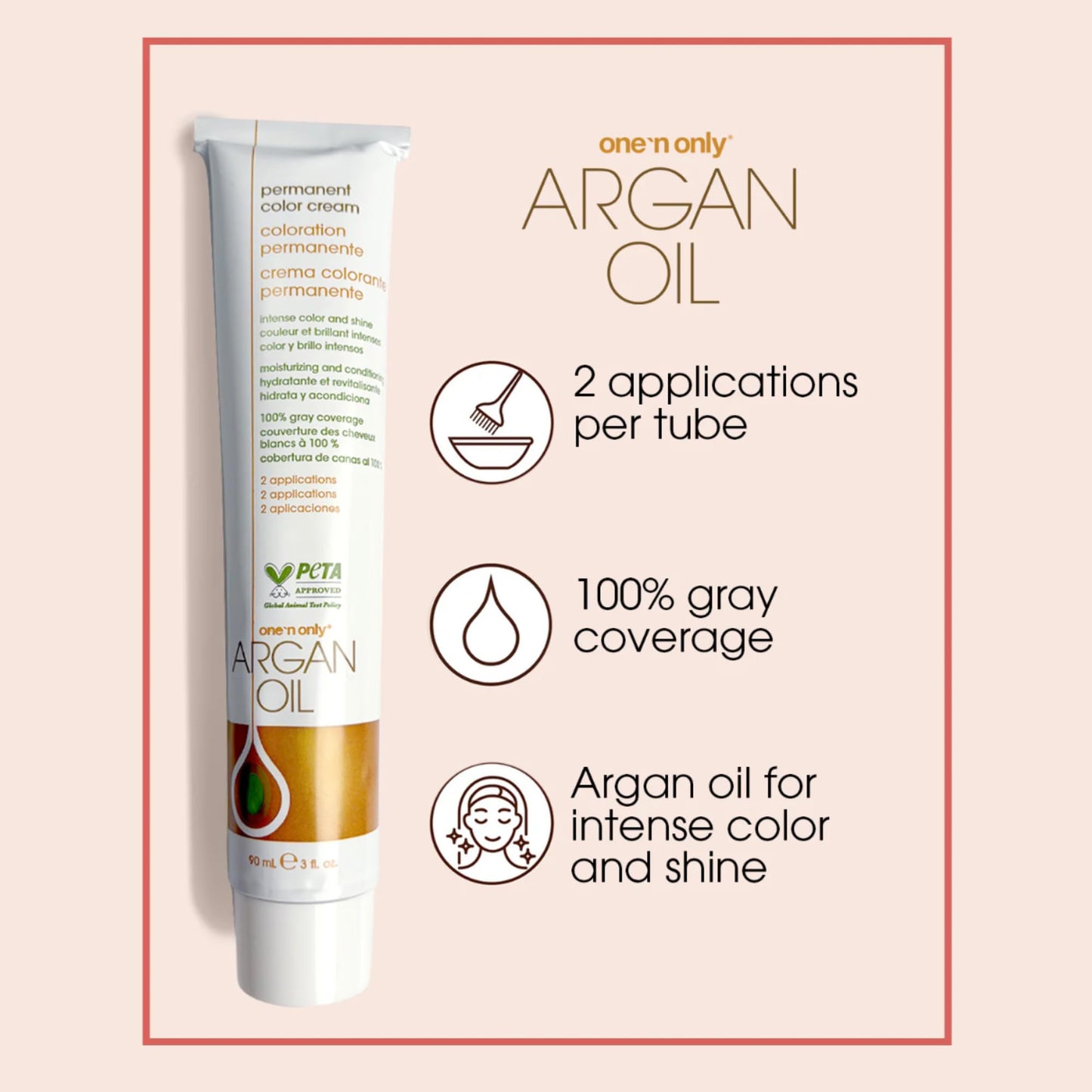 One N' Only Permanent Hair Color - Permanent Hair Dye Made with Argan Oil - Delivers Rich, Accurate Tones with Gray Coverage - Improves Moisture & Elasticity - 4T Medium Tobacco Brown (3 oz)