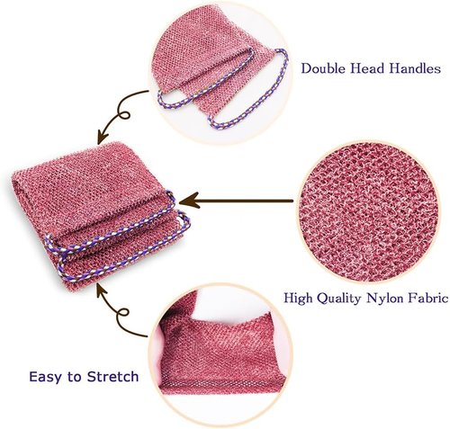 African Net | Exfoliating Bath Sponge Set with Handles - 3 Pieces for Deep Cleansing and Scrubbing