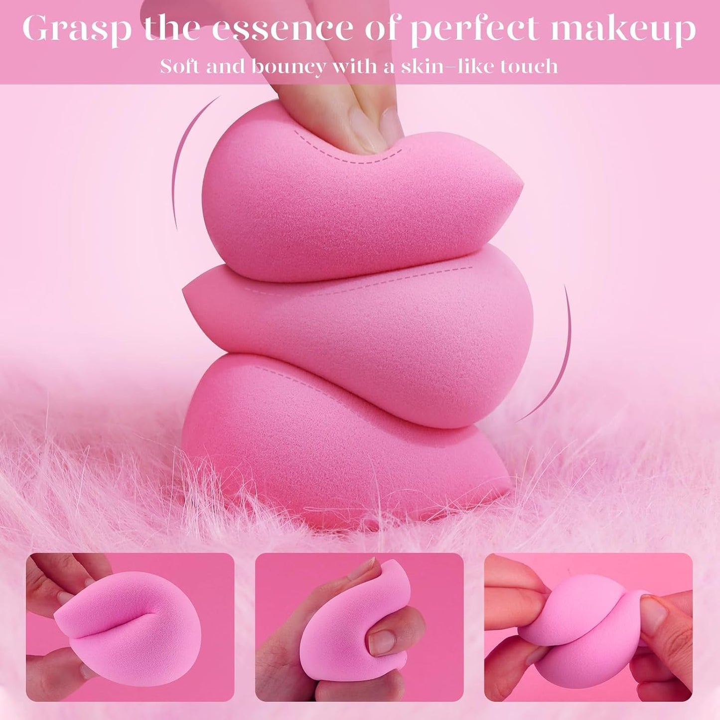 BEAKEY Super Soft Makeup Sponge Set - 6 Pink Blending Sponges for Foundation, Liquid & Cream