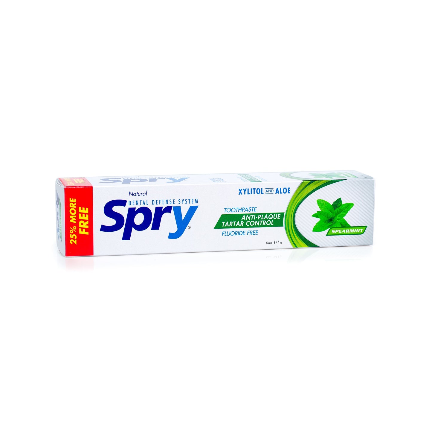 Spry Xylitol Toothpaste 5oz, Fluoride Free Toothpaste Adult and Kids, Teeth Whitening Toothpaste with Xylitol, Natural Breath Freshening, Mouth Moisturizing Ingredients, Spearmint (Pack of 1)