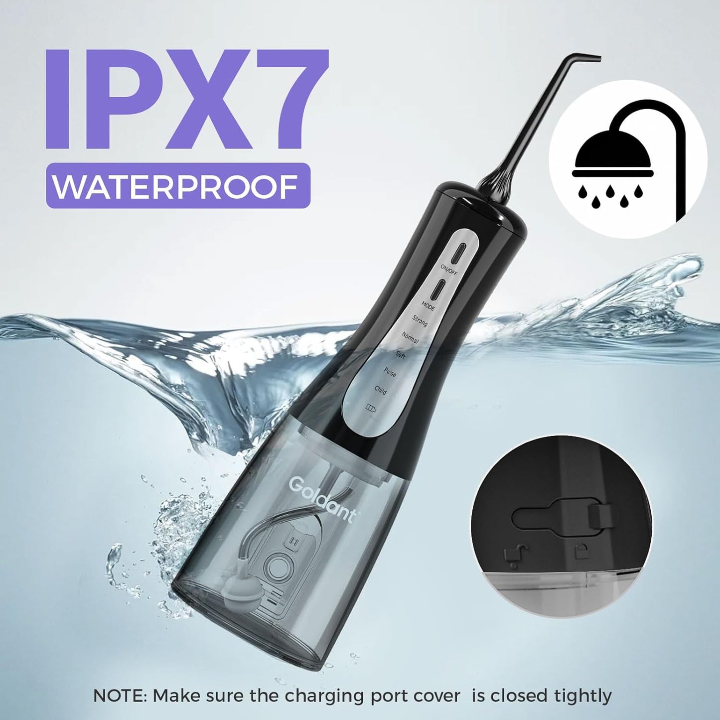 Skiennix 350ML Water Flosser - Cordless & Rechargeable, 5 Modes, 360° Nozzle, IPX7 Waterproof | Portable Black
