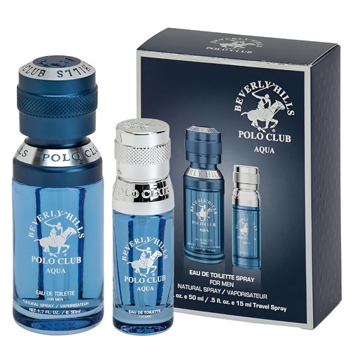 Beverly Hills Polo Club Men's Eau De Toilette Aqua - Long-Lasting Fragrance, 2.2 Fl Oz Total (1.7oz + 0.5oz Travel Size)