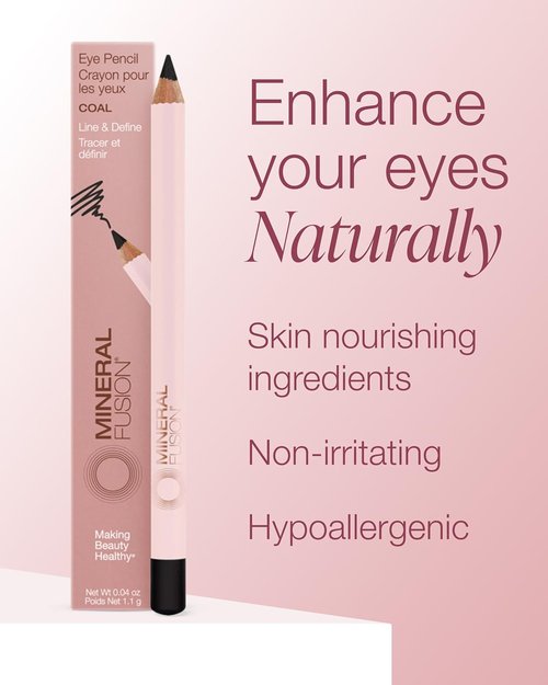 Mineral Fusion Eye Pencil - Black Coal Eyeliner with Chamomile & Vitamin E | Smooth, Long-Lasting, Hypoallergenic