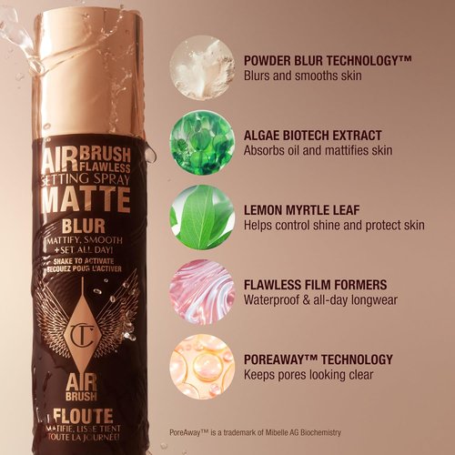 Charlotte Tilbury Airbrush Flawless Matte Setting Spray - Ultra-Fine Mist for 16-Hour Makeup Wear | Soothes & Blurs Pores