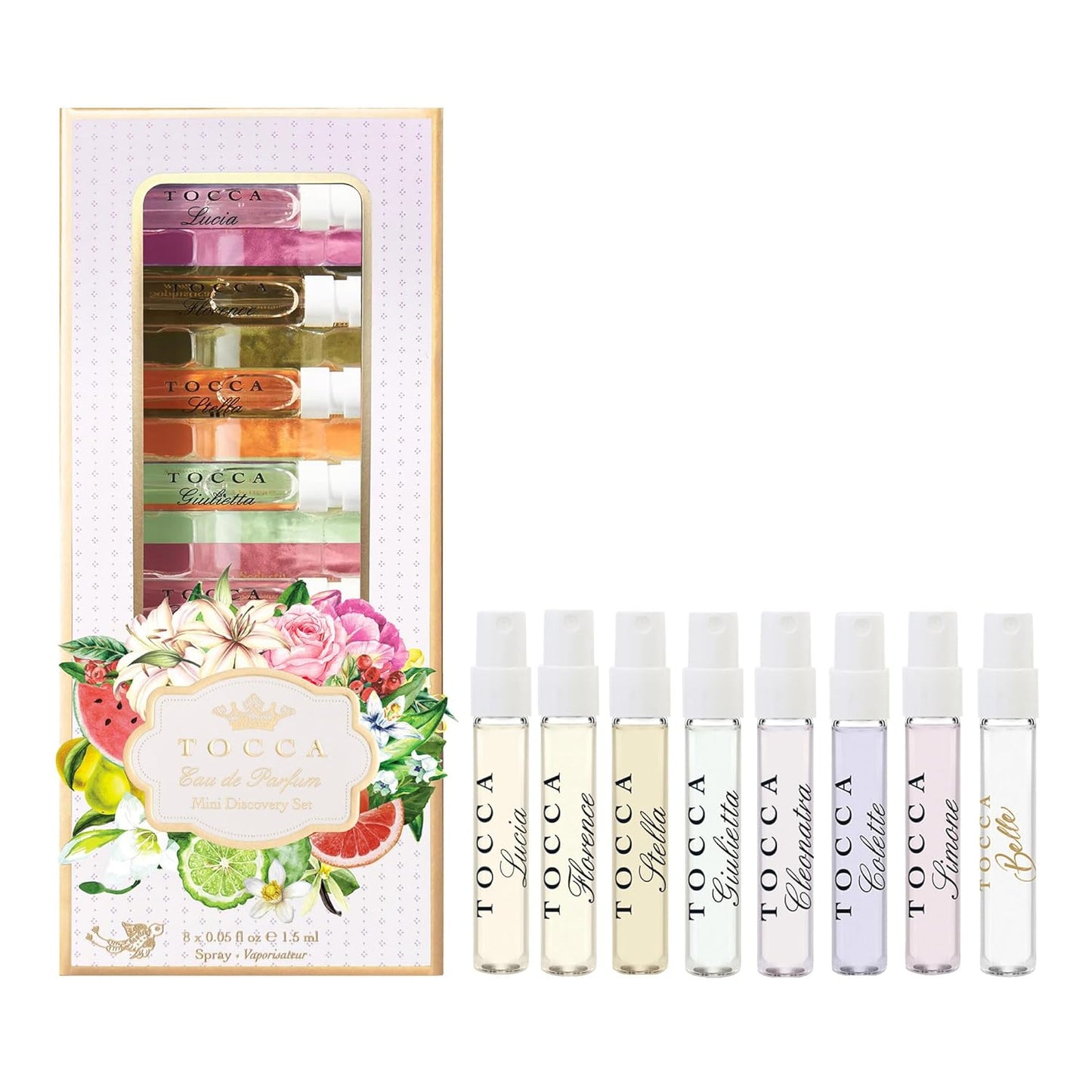 Tocca Women's Perfume Mini Discovery Sampler Set - 8 Unique Scents (1.5ml Each) | Cleopatra, Stella & More