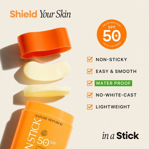 Nature Republic Aloe Fresh Powdery Sun Stick SPF 50+ - Travel Size Korean Sunscreen, No White Cast, Water-Resistant