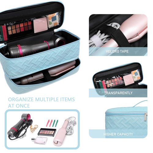 ARLMEGOR Double-Layer Travel Carrying Case for Hair Dryer/Shark Flexstyle/Dyson Airwrap and Hair Styler Attachmentst Portable Storage Organizer Bag Hair Tools Travel Bag (Blue)