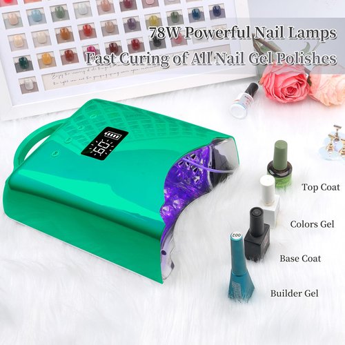 BOMOQING Professional UV LED Nail Lamp, Cordless Rechargeable UV Light for Gel Nails, 78W Fast Curing Gel Nail Light with 4 Timer Setting LCD Display, Auto Sensor and Spacious Interior (Green)