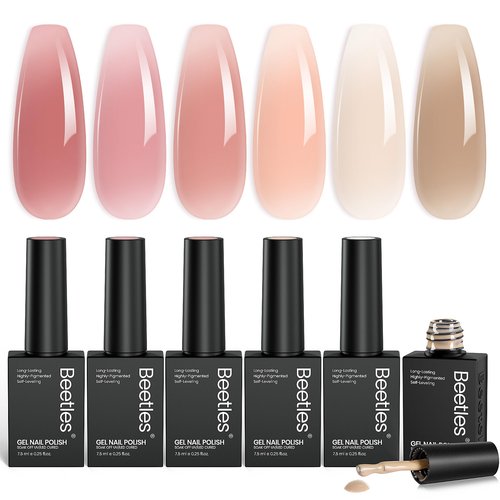 Beetles Nude Gel Nail Polish Set - 6 Colors Nude Pink Brown Neutral Jelly Gel Polish Kit Sheer Translucent Effect Soak Off UV Nail Art Design Drunken Rose Collection Manicure Gift for Women