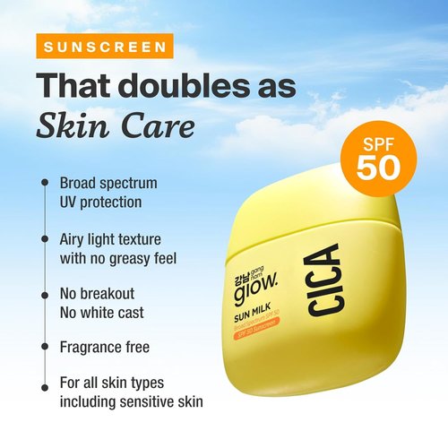 GANGNAM Glow CICA Sun Milk - SPF 50 Moisturizer | Invisible Broad Spectrum Sunscreen for Face, 1.69 fl. oz