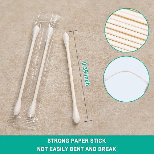 200 Pack Cotton Swabs, Individually Wrapped Cotton Swab, Individually Wrapped Double Tipped Paper Sticks for Ear, Make-up(Double Round End)