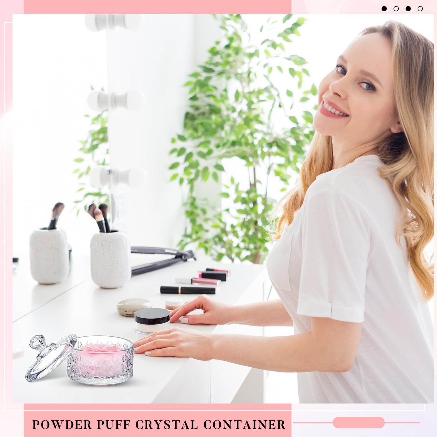 Tioncy 3 Pcs Large Body Powder Puff and Container Powder Container with Puff Crystal Case Soft Washable Reusable Velour Face Body Glitter Wet Dry Makeup(Diamond,Clear)