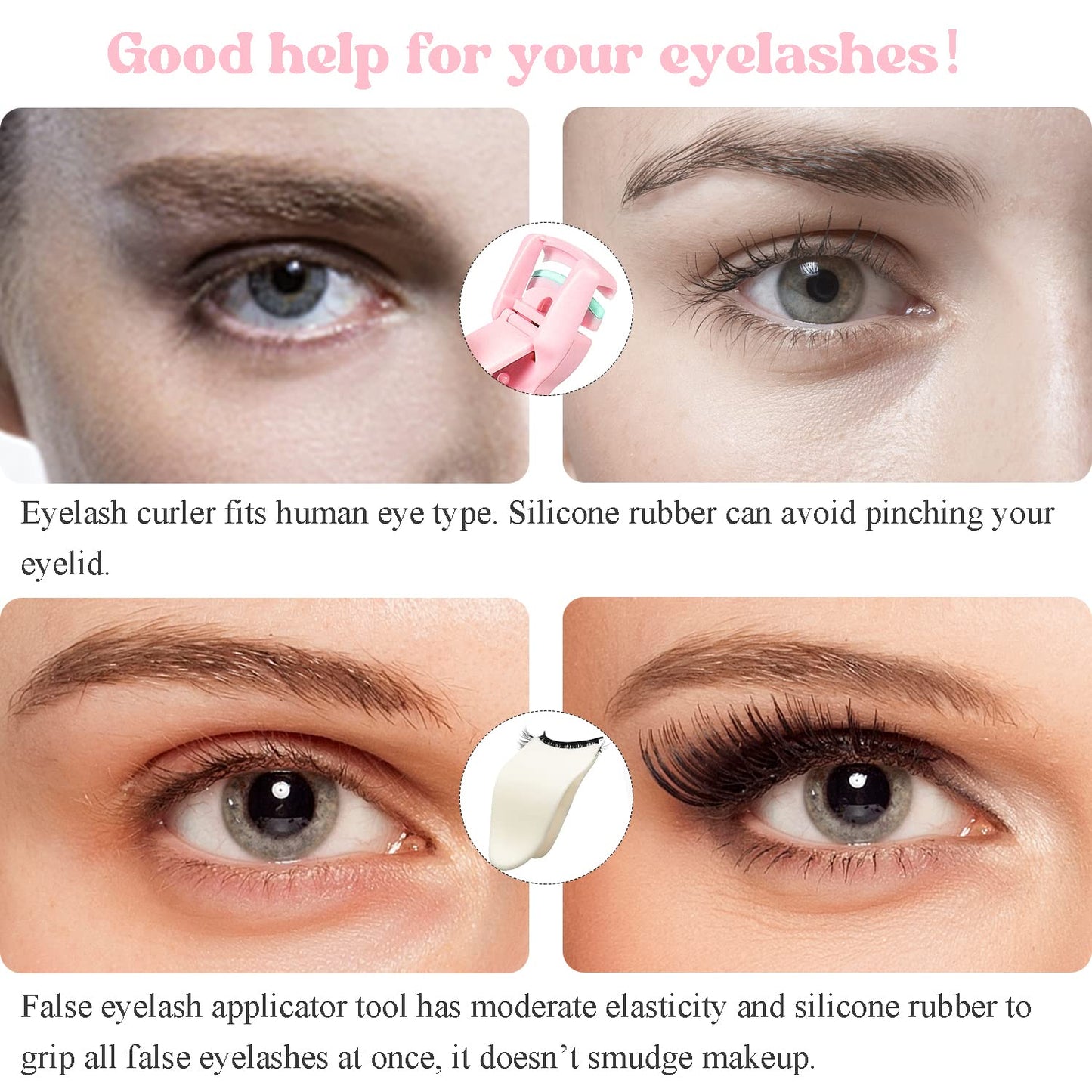 ONEUPIN 7-Piece Professional Eyebrow Grooming Kit with Razor, Tweezer, Eyelash Curler, False Eyelash Tool, Scissors, Comb - Women's Kit (Pink)