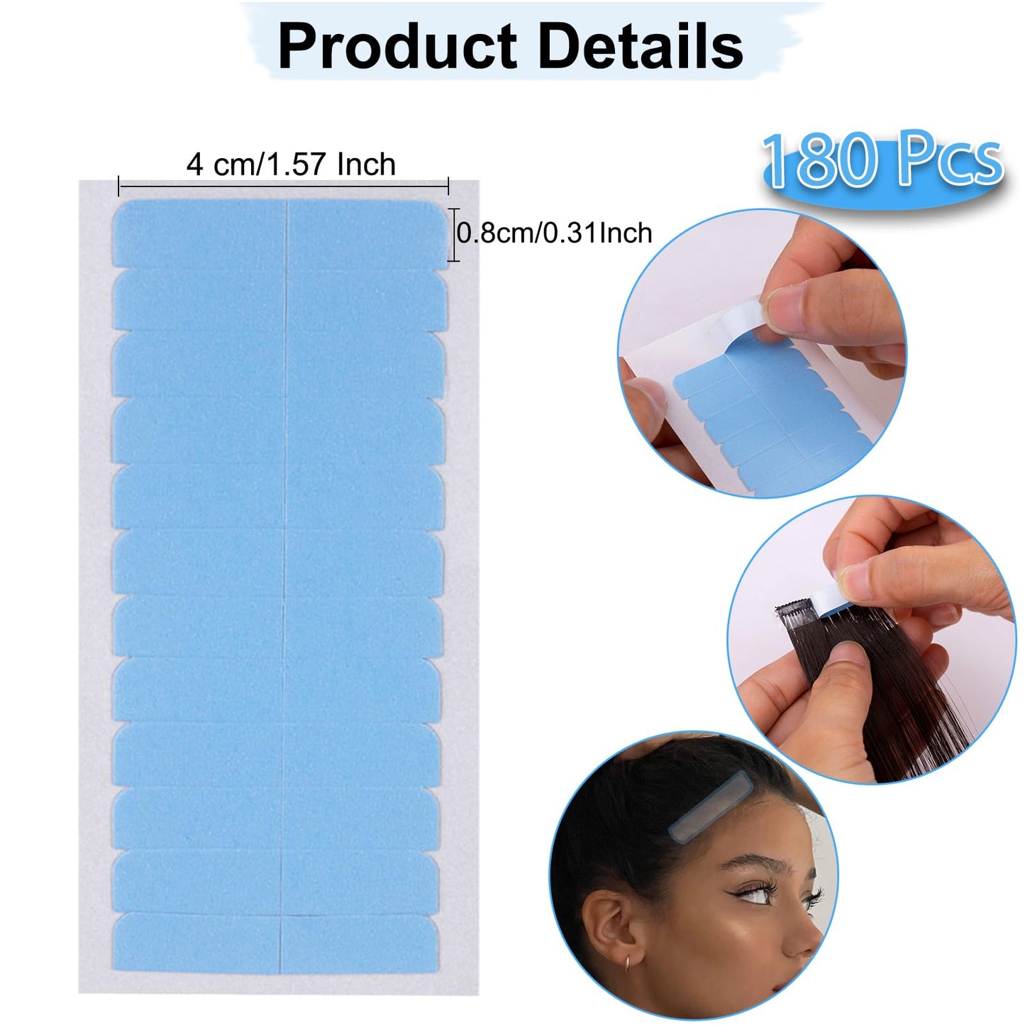 Kachanaa 180 Pieces Lace Front Wig Tape Double Sided Adhesive Waterproof Lace Glue for Front Lace Wig Tape in Hair Extension (Blue)