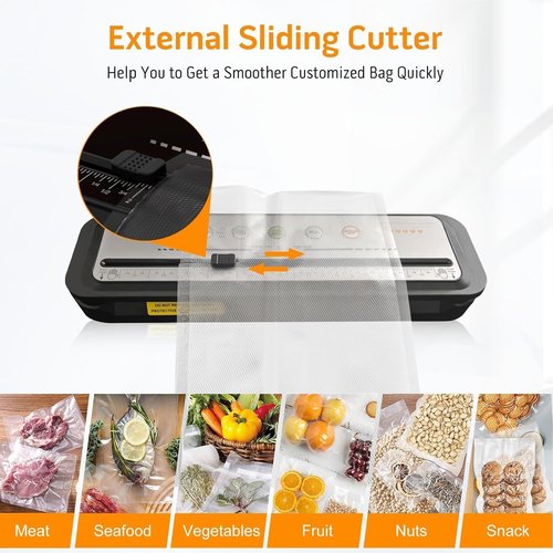 MEGAWISE Vacuum Sealer Machine - 2025 Model with 80kPa Suction Power & Built-in Cutter | Compact Design (Grey)