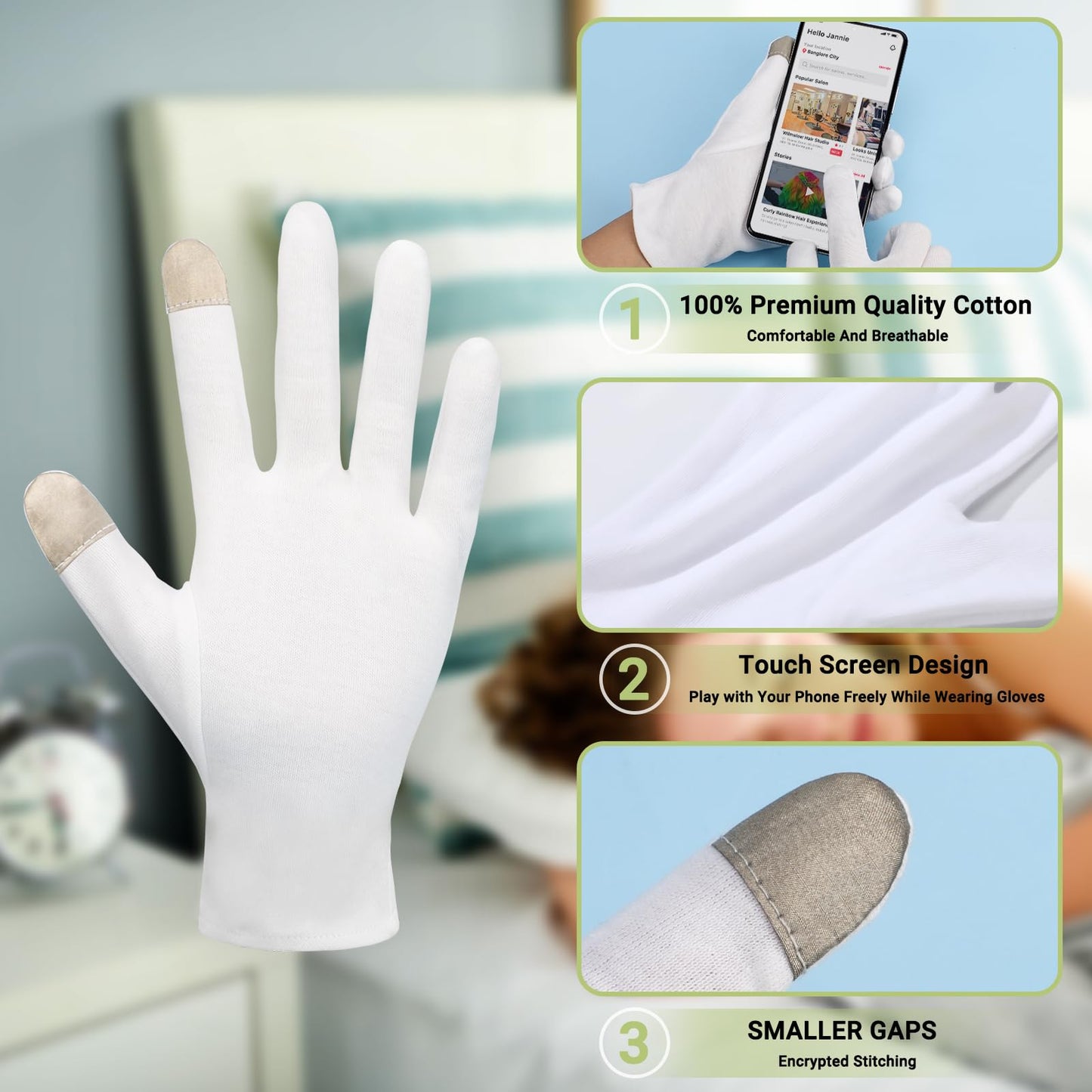 Enpoint Large Touch Screen Gloves, 20 Pairs Archival Gloves Art Handling Gloves Film Gloves Photography Gloves White Work Gloves with Touchscreen Fingers White Cotton Gloves for Art Handling, Jewelry